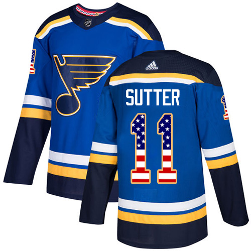 Adidas Blues #11 Brian Sutter Blue Home Authentic USA Flag Stitched NHL Jersey